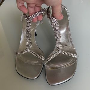 Stuart Weitzman silver rhinestone heels